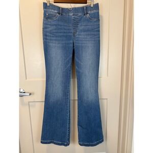 SPANXshape Everywhere Flare Jeans Pull On Elastic Waist Vintage Indigo Sz Large